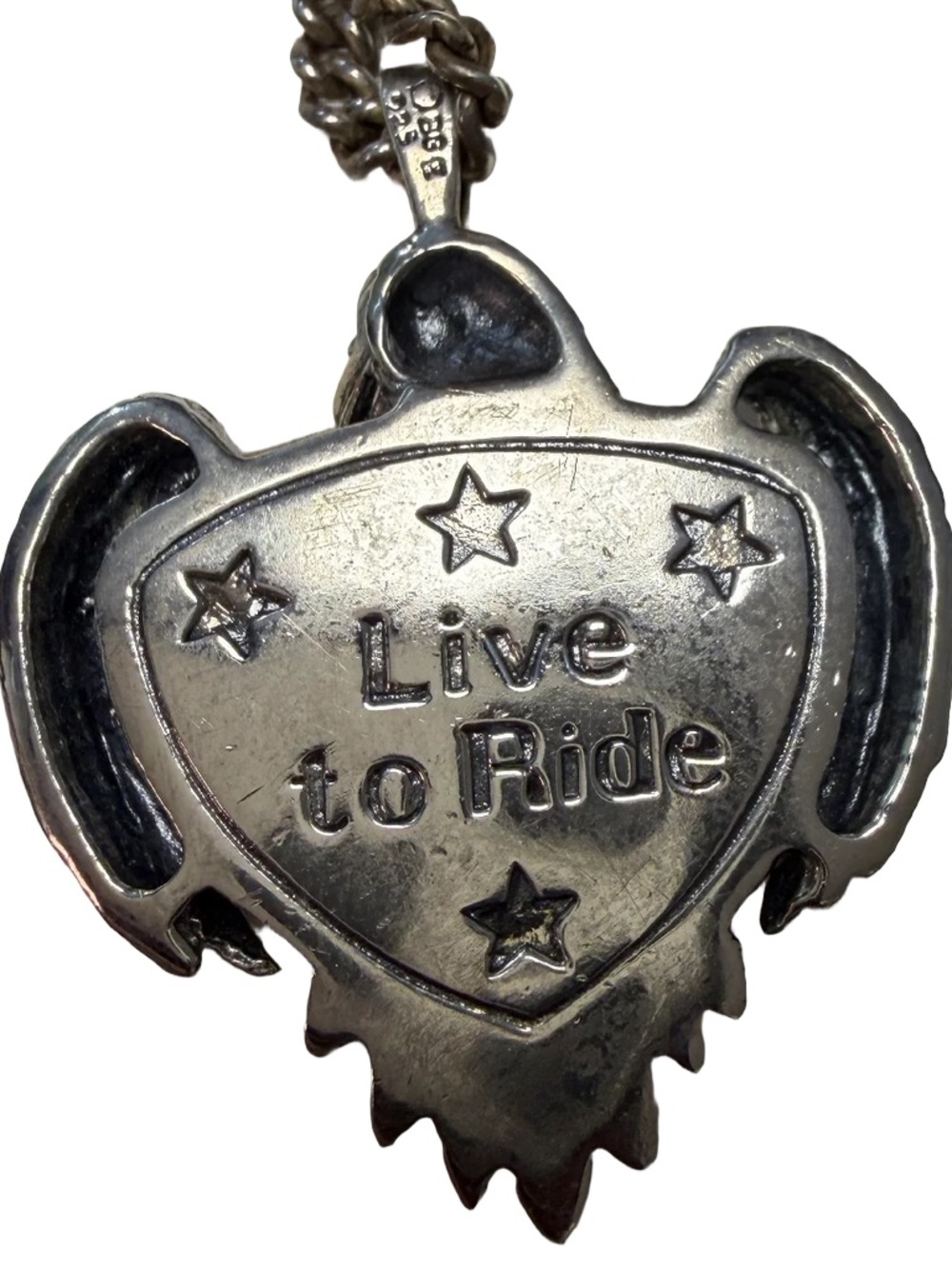Vintage Silver Eagle Motorcycle Pendant Necklace - Black Accent Men’s Womens - Picture 5 of 11